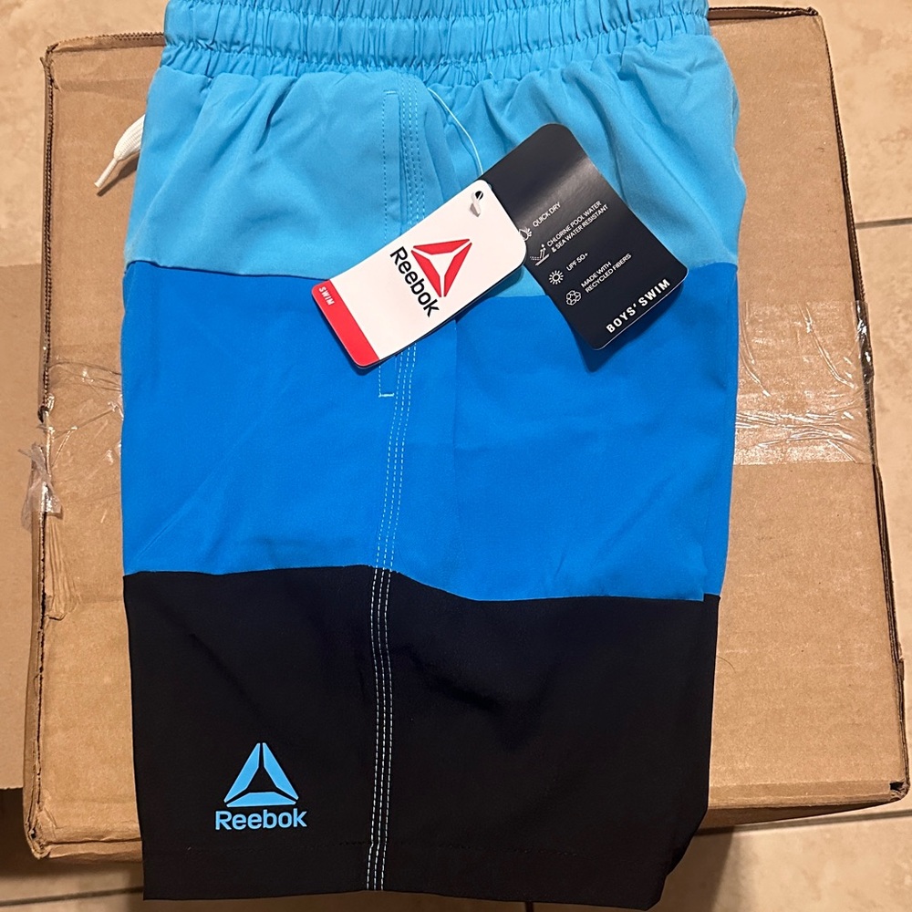 Reebok Boys' Colorblock Swim Trunks in Sky, Royal & Black